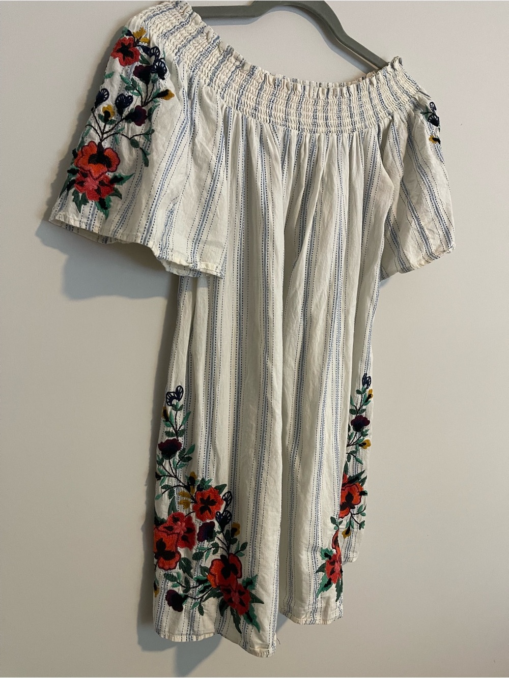 Zara Embroidered Off-Shoulder Floral Cotton Dress - White - Picture 2 of 5